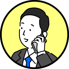 スーツ姿で電話をしている男性のイラスト（黄色の背景）