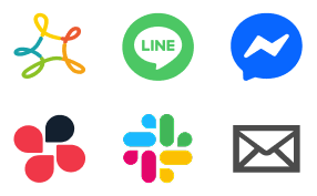 6つのSNSやチャットサービスアイコンが並んでいる