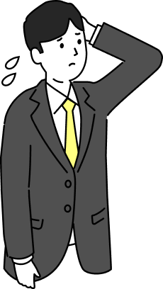困った様子で頭をかくスーツ姿の若い男性のイラスト