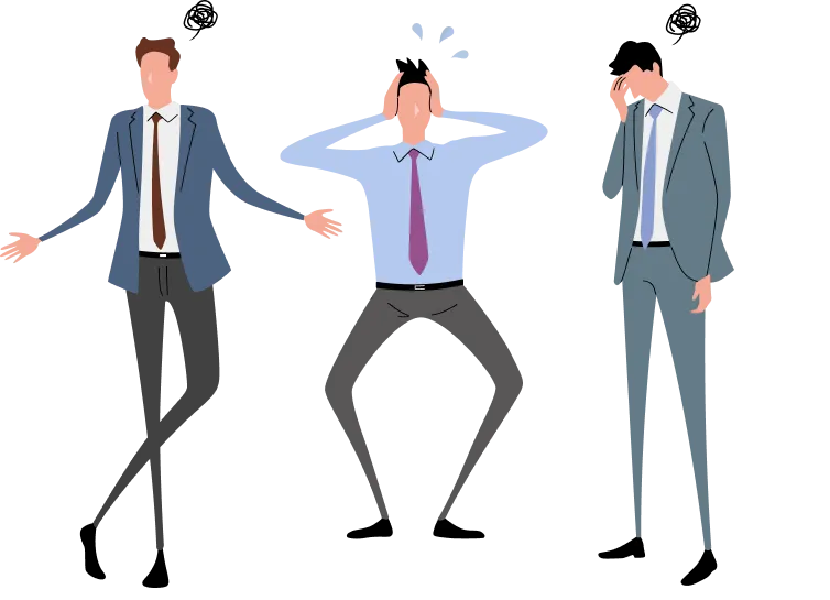 困っている男性3人のイラスト