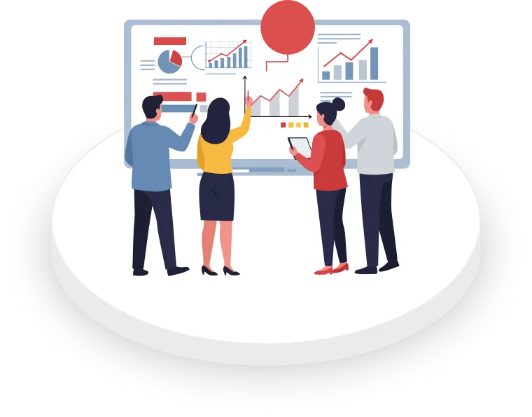 データを分析し議論するチームのイラスト