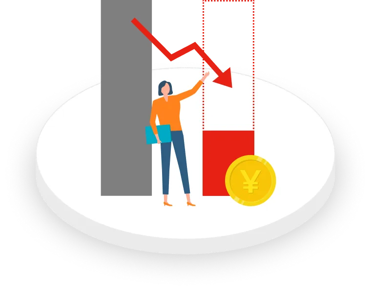 減少するグラフと日本円コインのイラスト